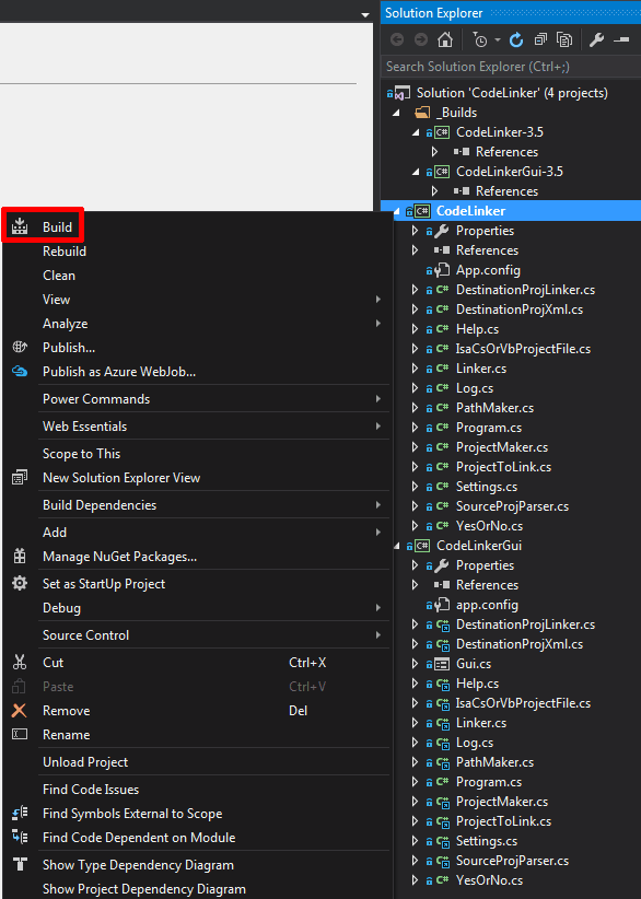 Visual Studio Solution Explorer with no linked files