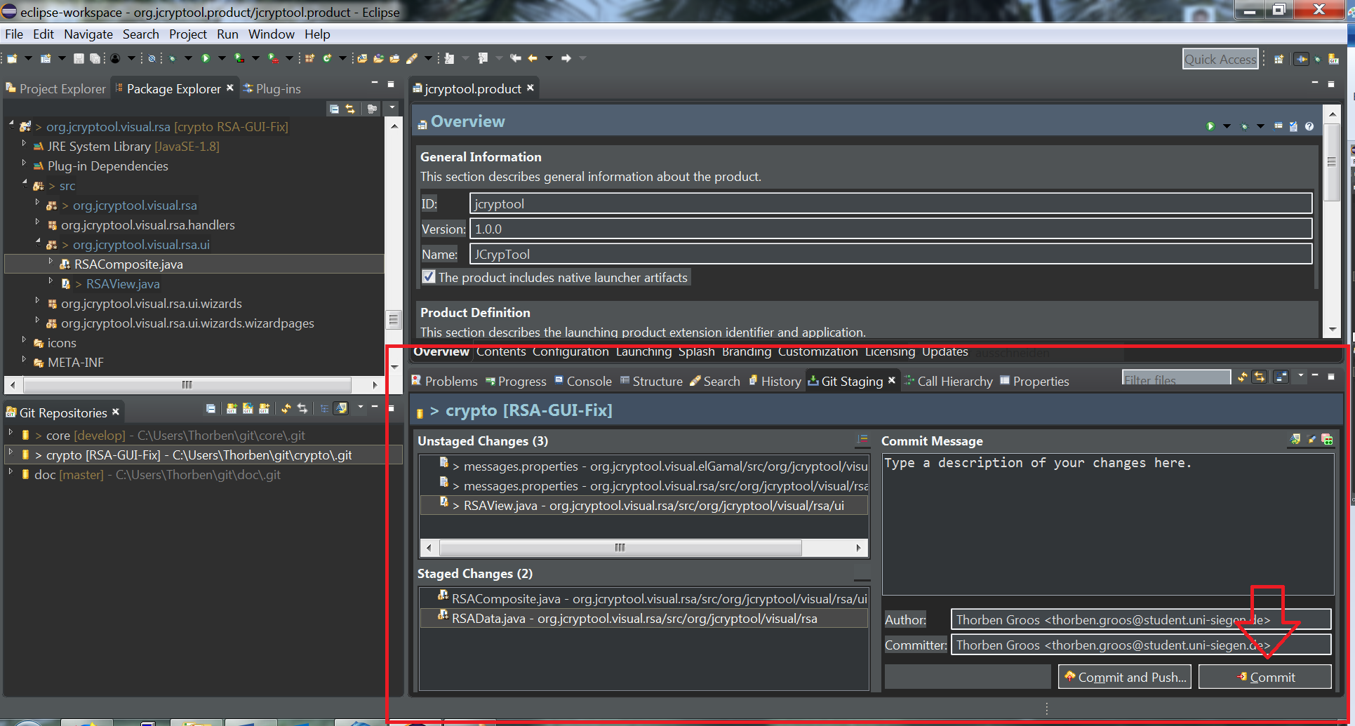 Screenshot of the Git Staging view in Eclipse RCP